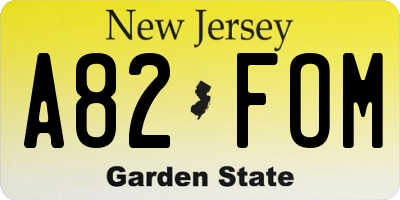 NJ license plate A82FOM