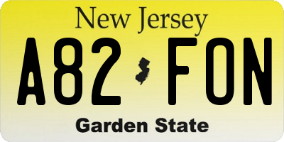 NJ license plate A82FON