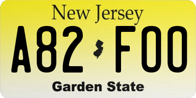 NJ license plate A82FOO