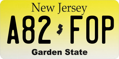 NJ license plate A82FOP