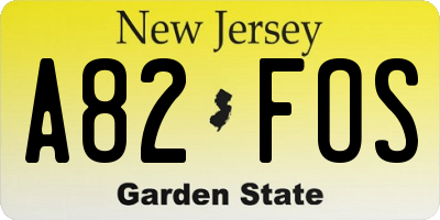 NJ license plate A82FOS