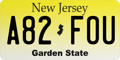 NJ license plate A82FOU