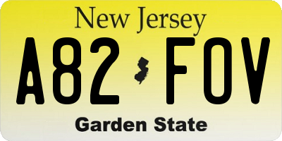 NJ license plate A82FOV