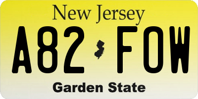 NJ license plate A82FOW