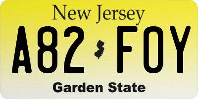 NJ license plate A82FOY