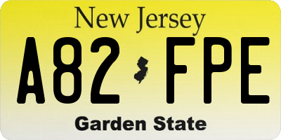 NJ license plate A82FPE
