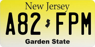 NJ license plate A82FPM