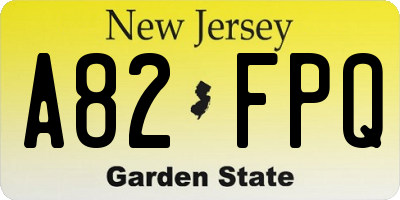 NJ license plate A82FPQ