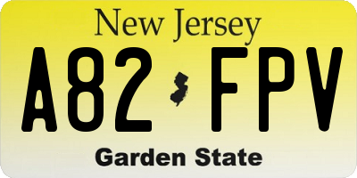 NJ license plate A82FPV