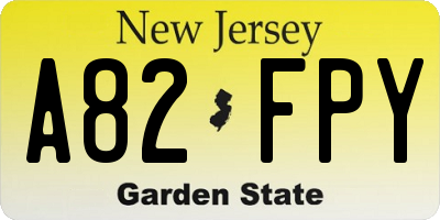 NJ license plate A82FPY
