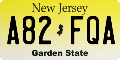 NJ license plate A82FQA
