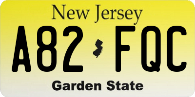 NJ license plate A82FQC