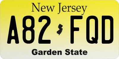 NJ license plate A82FQD