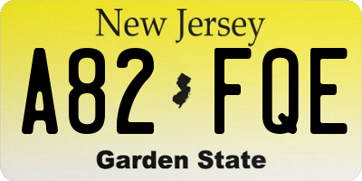NJ license plate A82FQE