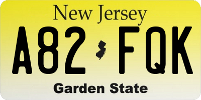 NJ license plate A82FQK