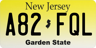 NJ license plate A82FQL