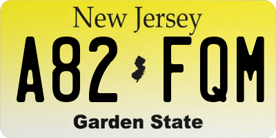 NJ license plate A82FQM