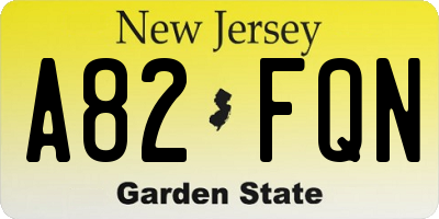 NJ license plate A82FQN