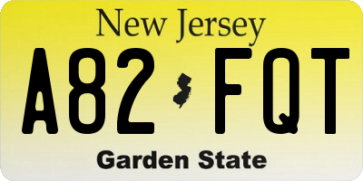 NJ license plate A82FQT