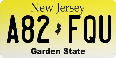 NJ license plate A82FQU