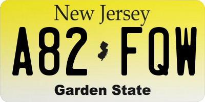 NJ license plate A82FQW