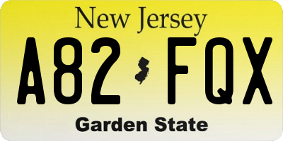 NJ license plate A82FQX