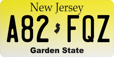 NJ license plate A82FQZ
