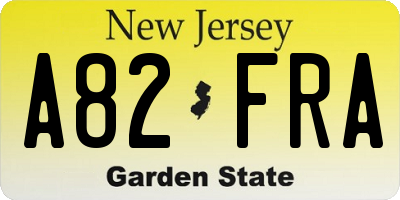 NJ license plate A82FRA