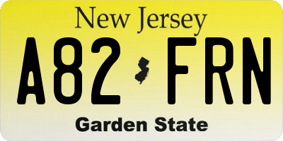 NJ license plate A82FRN