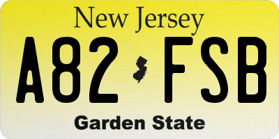 NJ license plate A82FSB