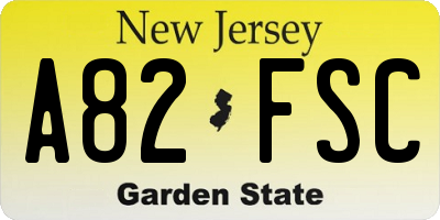 NJ license plate A82FSC