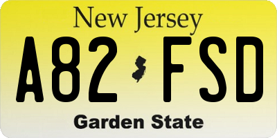 NJ license plate A82FSD