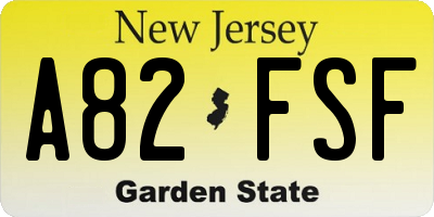 NJ license plate A82FSF