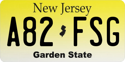 NJ license plate A82FSG