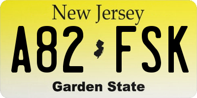 NJ license plate A82FSK
