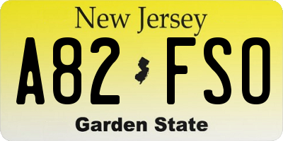 NJ license plate A82FSO