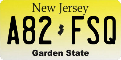 NJ license plate A82FSQ
