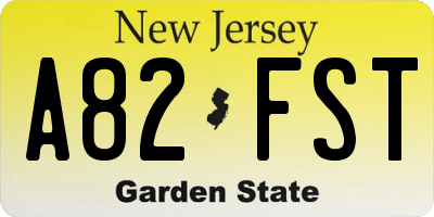 NJ license plate A82FST