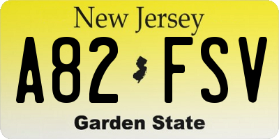 NJ license plate A82FSV