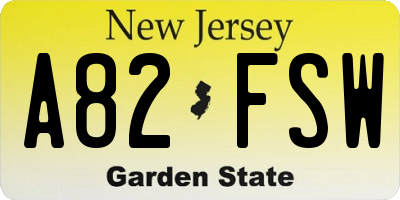 NJ license plate A82FSW