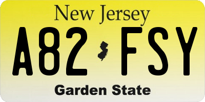 NJ license plate A82FSY