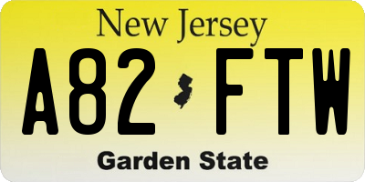 NJ license plate A82FTW