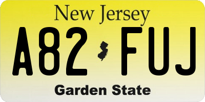 NJ license plate A82FUJ