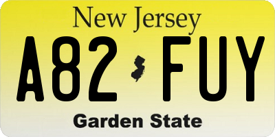 NJ license plate A82FUY