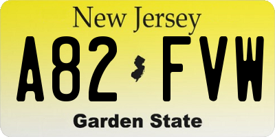 NJ license plate A82FVW