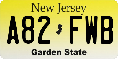 NJ license plate A82FWB