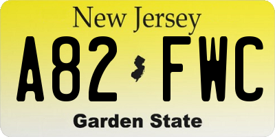 NJ license plate A82FWC