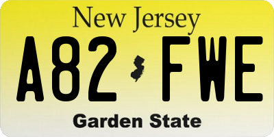 NJ license plate A82FWE
