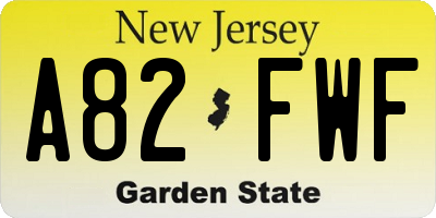 NJ license plate A82FWF