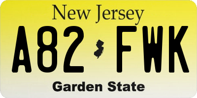 NJ license plate A82FWK